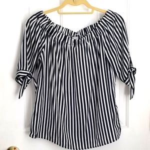 H&M off the shoulder navy striped blouse, women size 4.
